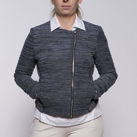 NWT H&M Blue Tweed Collarless Moto Jacket - Picture 6 of 6